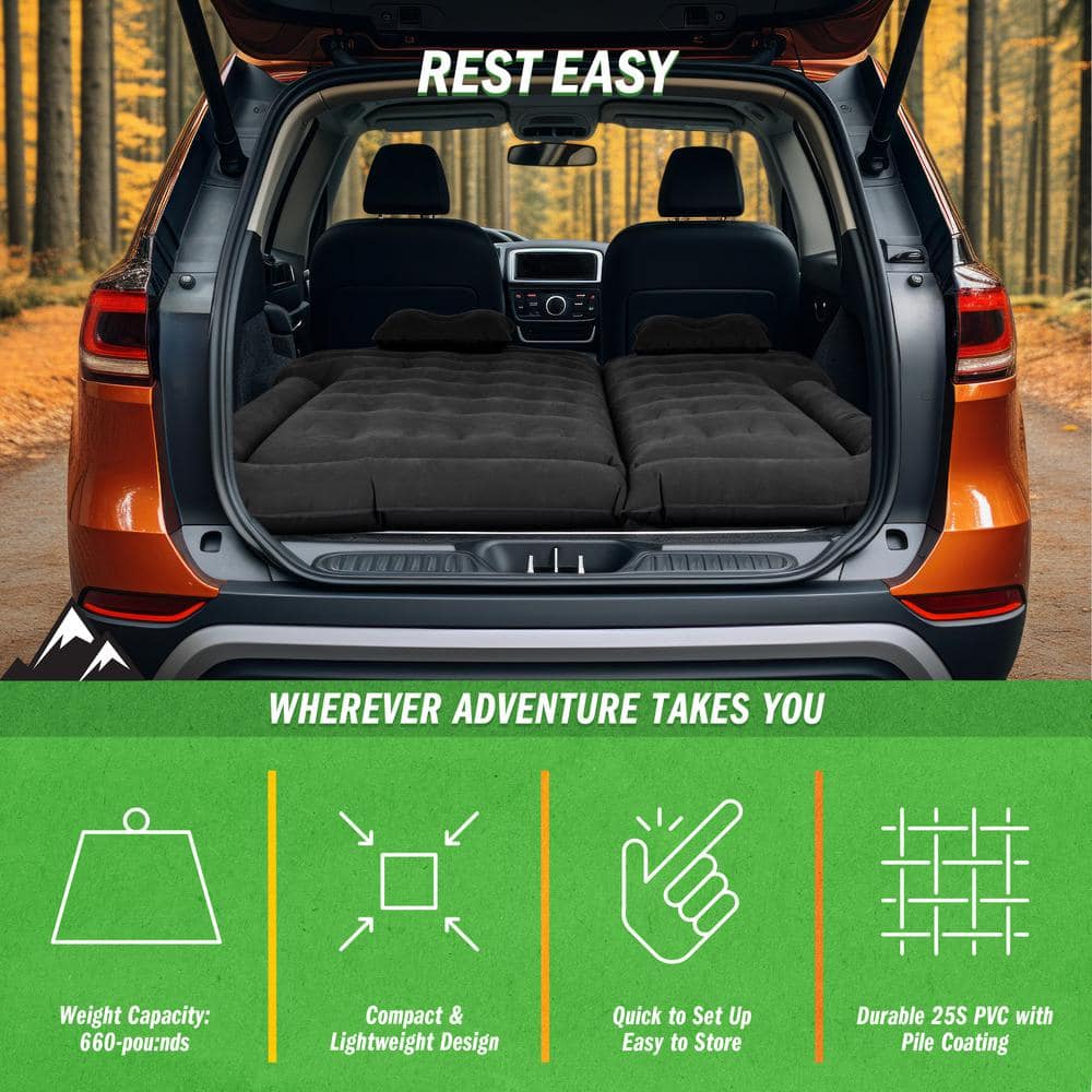 Black Inflatable Car Air Mattress with Pump and Pillows
