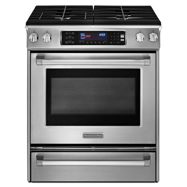 KitchenAid Pro Line Series 4.1 cu. ft. Slide-In Dual Fuel Range with Self-Cleaning Convection Oven in Stainless Steel