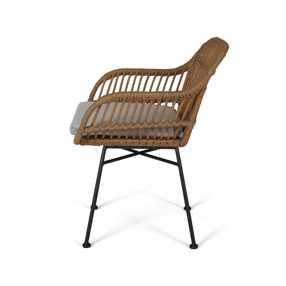 Curved Gray Rattan Outdoor Accent Chair Set with Cushions