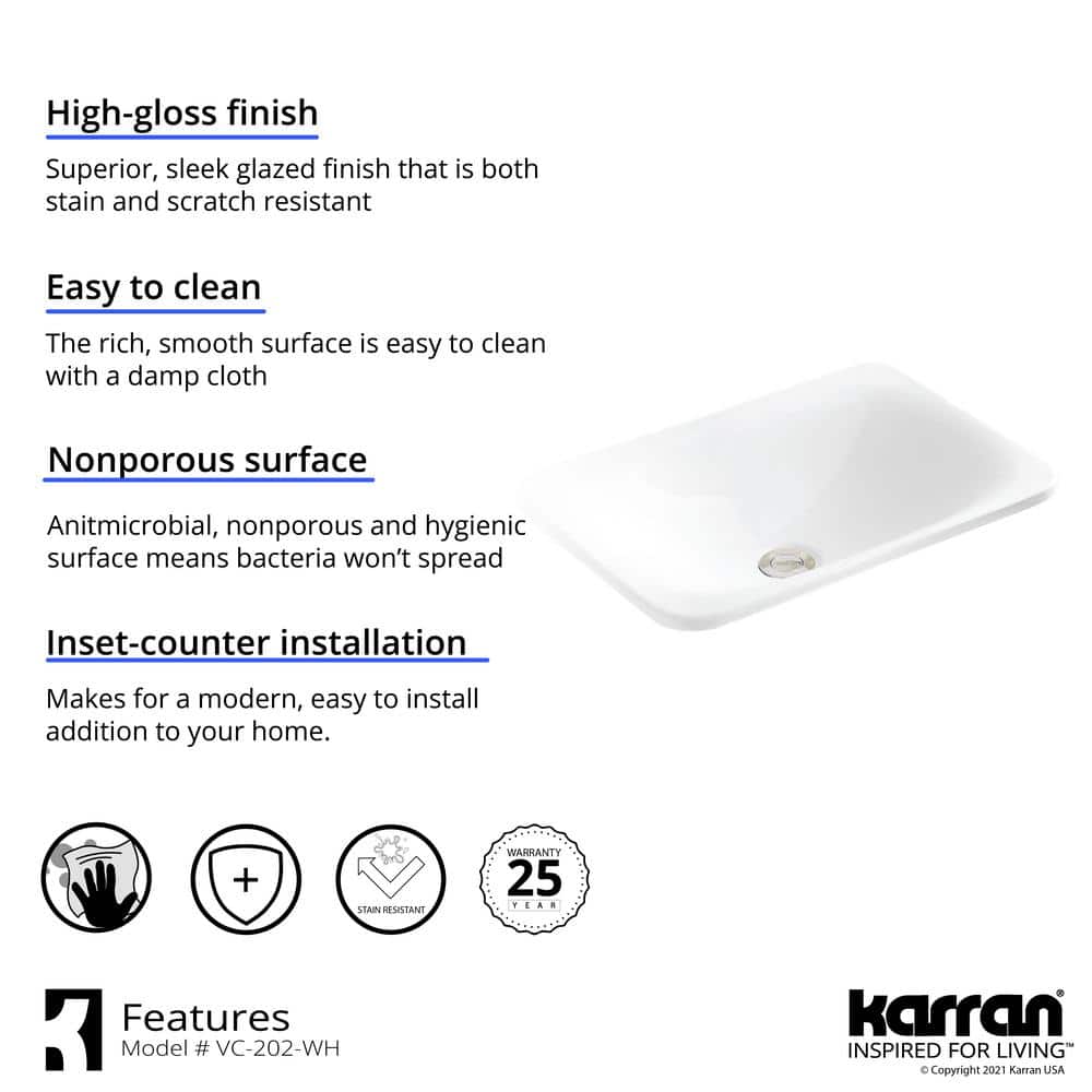 Valera 21-Inch White Ceramic Rectangular Bathroom Sink