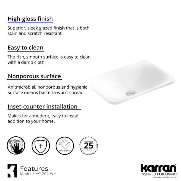 Karran Valera 21 in. Top Mount Vitreous China Bathroom Sink Karran Valera 21 in. Top Mount Vitreous China Bathroom Sink