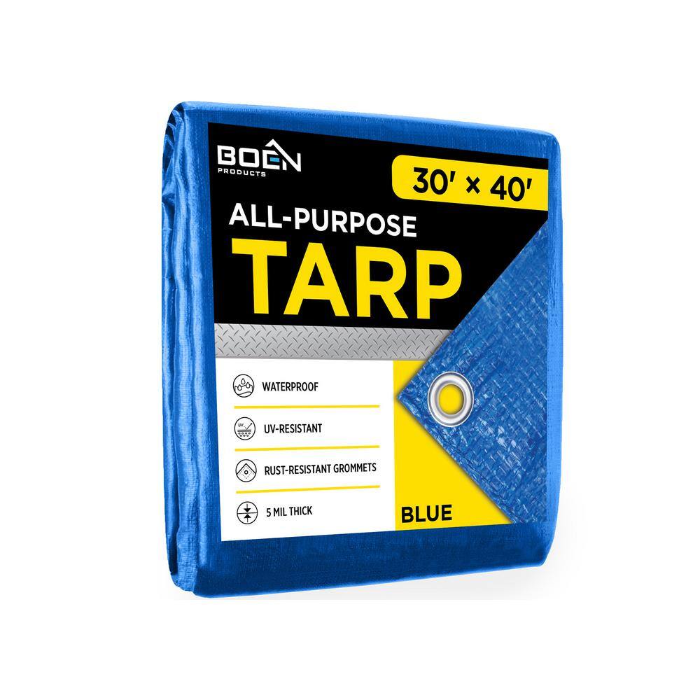 GTIN 810210020343 product image for BOEN All Purpose Blue Tarp 30 ft. W x 40 ft. L (2-Pack), Blues | upcitemdb.com