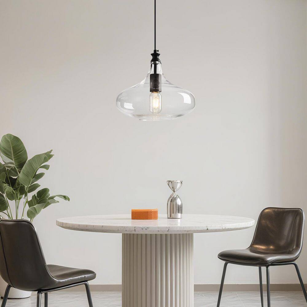 Home Lighting 10.63 in 60 Watts 1Light Black-Clear Modern Glass Pendant Light Farmhouse for Kitchen, 1Pack price history on PriceWatchPro