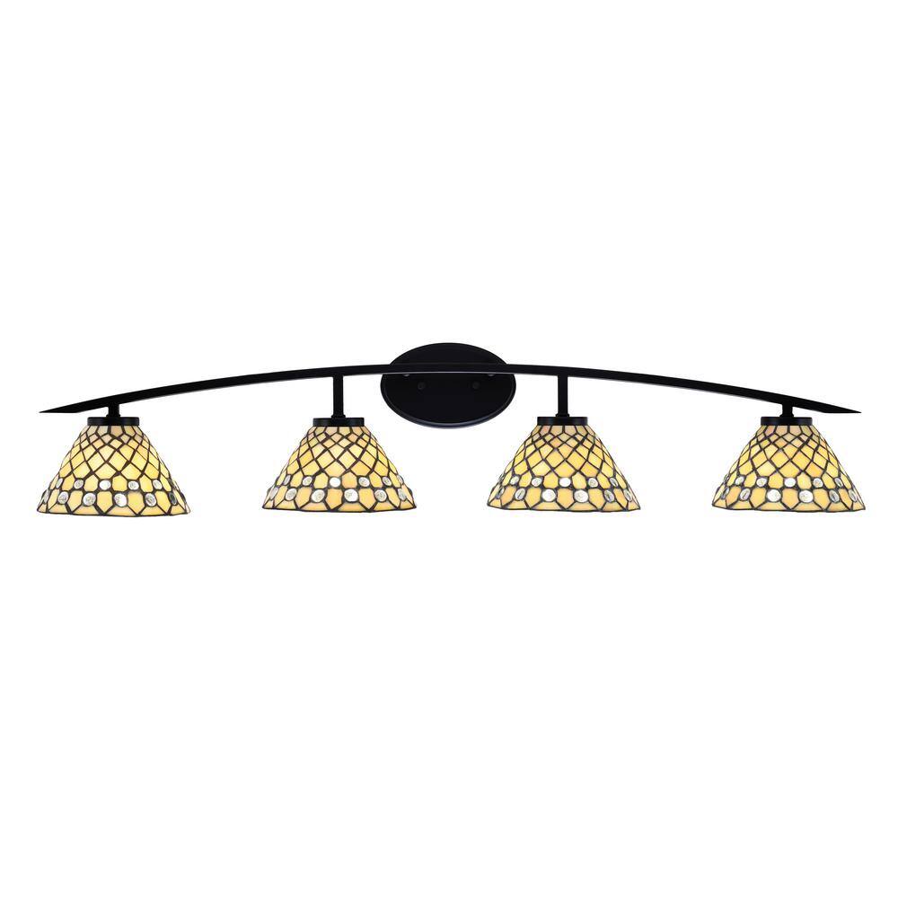 Siena 40 in. 4-Light Matte Black Vanity-Light with 7 in. Starlight Art Glas