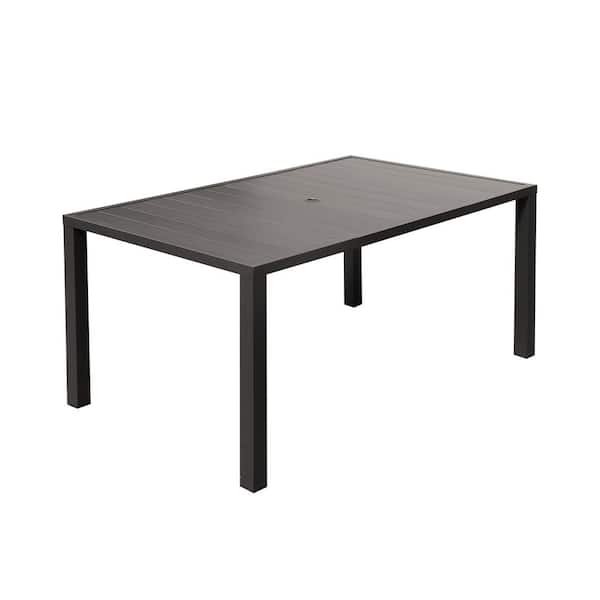 Tatayosi Brown Rectangle Metal Outdoor Patio Dining Table with Umbrella Hole for 6-Person