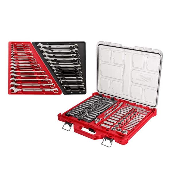 Milwaukee Combination SAE/Metric Wrench Mechanics Tool Set with SAE/Metric Ratchet/Socket Tool Set with Packout Case (136-Piece)
