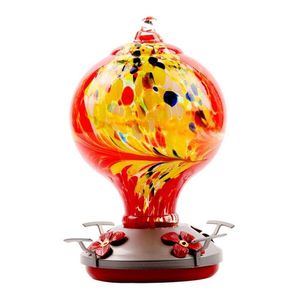ITOPFOX Colorful Glass Hanging Hummingbird Flower Feeder with 4 Feeding Ports, 2 Hooks and 1 Rope Included, Red