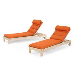 Kooper Wood Outdoor Chaise Lounges with Tikka Orange Cushions(Set of 2)