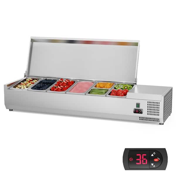 ANDTE Refrigerated Condiment Prep Station 55 in. 48 Qt. Sandwich Prep Table with 4 1/2 Pans and 4 Pans silver