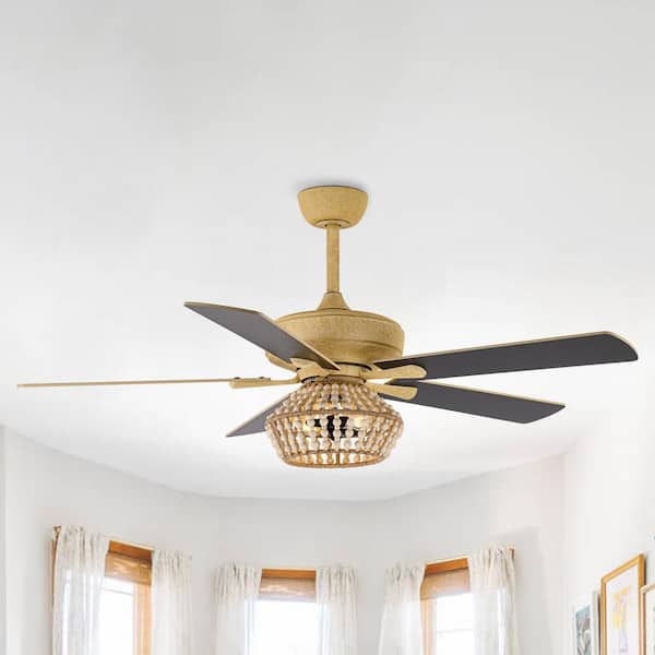 52 in. Indoor Weathered Gold Reversible Blade Ceiling Fan with Light Kit and Remote Control Included