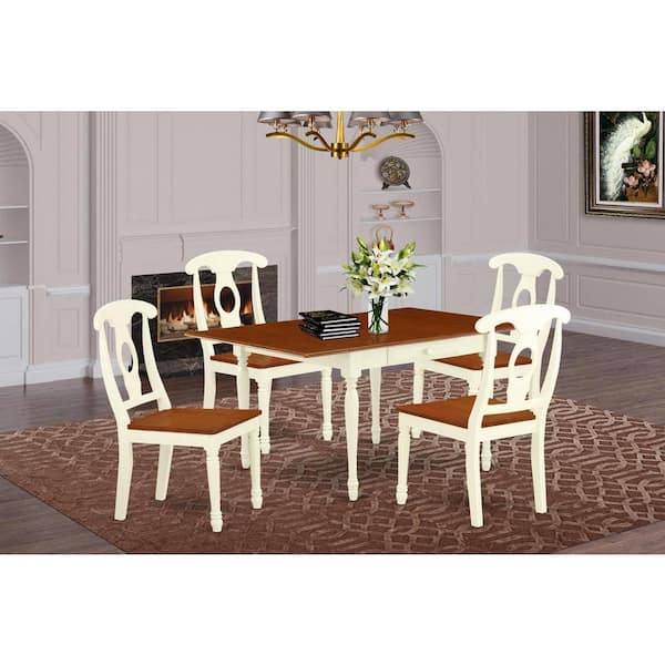 East West Furniture 5-Piece Buttermilk and Cherry Solid Wood Top - Dining Room Set with Dropleaf - Seats 4