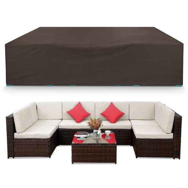 Gasadar Durable Waterproof 126 in. L x 63 in. W x 28 in. H Brown Patio Table and Chair Set Cover Outdoor Furniture Cover