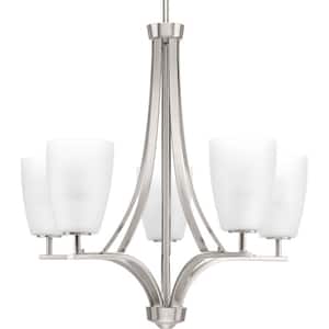 Leap Collection 5-Light Brushed Nickel Etched Opal Glass Modern Chandelier Light
