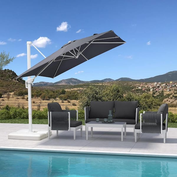 PURPLE LEAF 8 ft. Square Outdoor Patio Cantilever Umbrella White Aluminum Offset 360° Rotation Umbrella in Light Gray