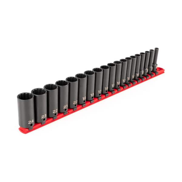 TEKTON 3/8 in. Drive Deep 12-Point Impact Socket Set (19-Piece) (6-24 mm) - Rails
