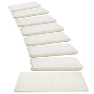Plush White 9.5 in. x 30 in. x 1.2 in. Bullnose Polyster Carpet Stair Tread Cover With Landing Mat Tape Free Set of 15