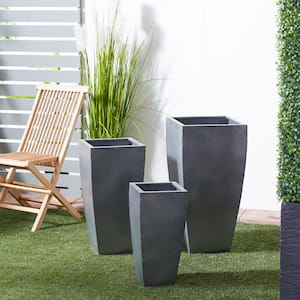 30 in., 25 in., and 20 in. Extra Large Gray Metal Indoor Outdoor Light Weight Planter with Tapered Base (3- Pack)
