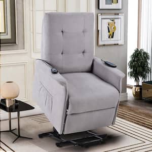 Light Gray Fabric Standard (No Motion) Recliner with Remote Control