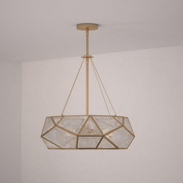 VAXCEL Euclid 3-Light Brass Mid-Century Modern Pendant Light Mercury Glass