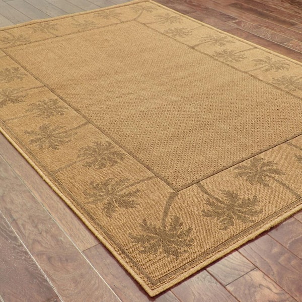 Beige 9 ft. x 13 ft. Loomed Border Polypropylene Rectangle Indoor/Outdoor Area Rug