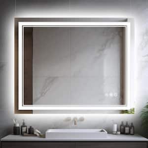 32 in W x 40 in H Rectangular Frameless Wall Mount 3-Colors Dimmable Anti-fog LED Bathroom Vanity Mirror with Memory