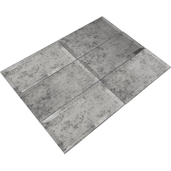 Apollo Tile Glister Silver 3 in. x 0.18 in. Polished Antique Glass Subway Subway Wall Tile Sample (0.125 sqft/case) (1-Pack)
