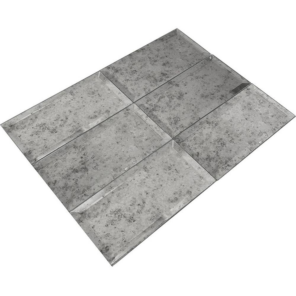 Glister 3" x 6" Polished Antique Silver Glass Subway Tile