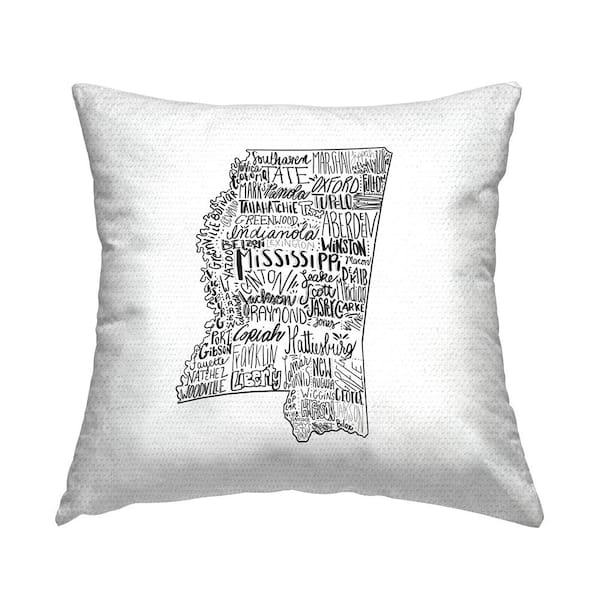 Stupell Industries Mississippi Cities Landmarks State Typography Map Black Square Outdoor Throw Pillow