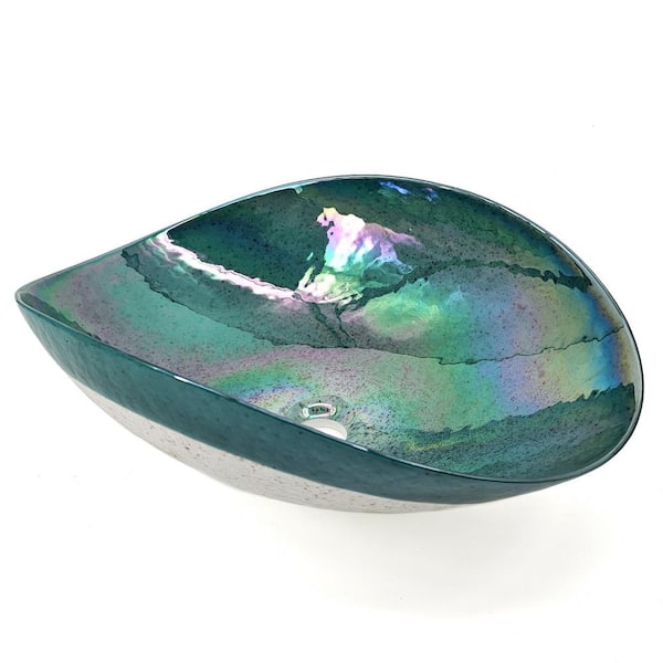 Ruvati Murano 19 in. Glass Art Vessel Seashell Decorative Pattern Bathroom Sink in Seafoam Green