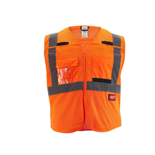 Milwaukee Large/X-Large Orange Class 2 Breakaway Polyester Mesh High Visibility Safety Vest with 9-Pockets