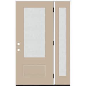 Legacy 53 in. x 80 in. 3/4 Lite Rain Glass LHOS Primed Sandstone Finish Fiberglass Prehung Front Door with 14 in. SL