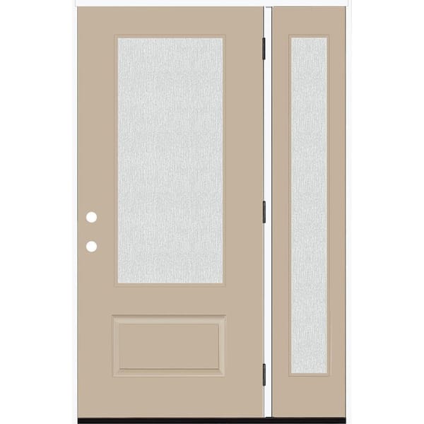 Steves & Sons Legacy 53 in. x 80 in. 3/4 Lite Rain Glass LHOS Primed Sandstone Finish Fiberglass Prehung Front Door with 14 in. SL