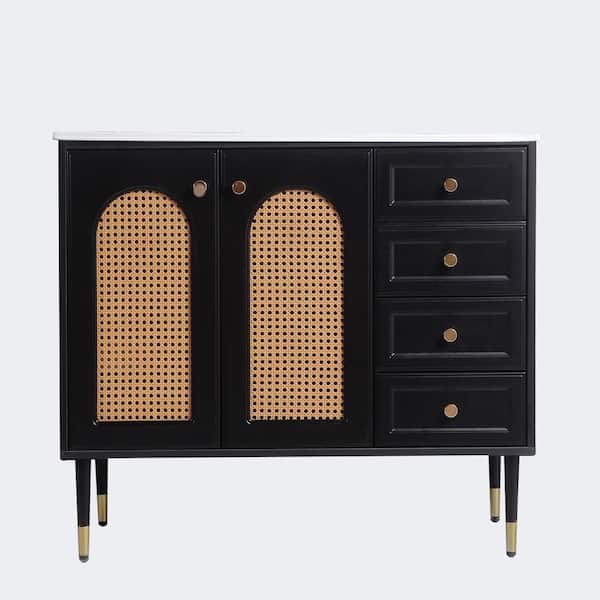 36 in. Freestanding Black Bath Vanity with White Ceramic Top Unassembled