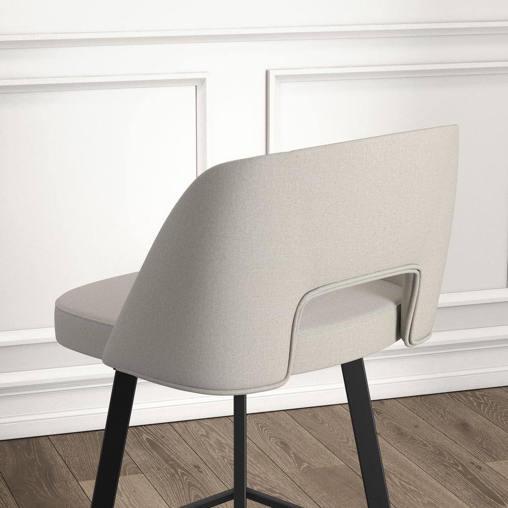Grey-Beige Swivel Counter Stool with Black Metal Frame