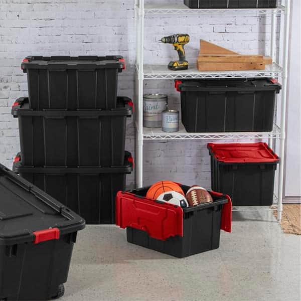 Sterilite 19 gal. Rugged Industrial Stackable Storage Tote with Lid in  Black (6-Pack) 6 x 14869006 - The Home Depot