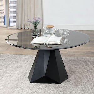 Prospector 2-Piece 36 in. Black and Gray Round Glass Coffee Table Set