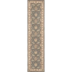 India House Blue 2 ft. x 10 ft. Bordered Traditional Runner Area Rug