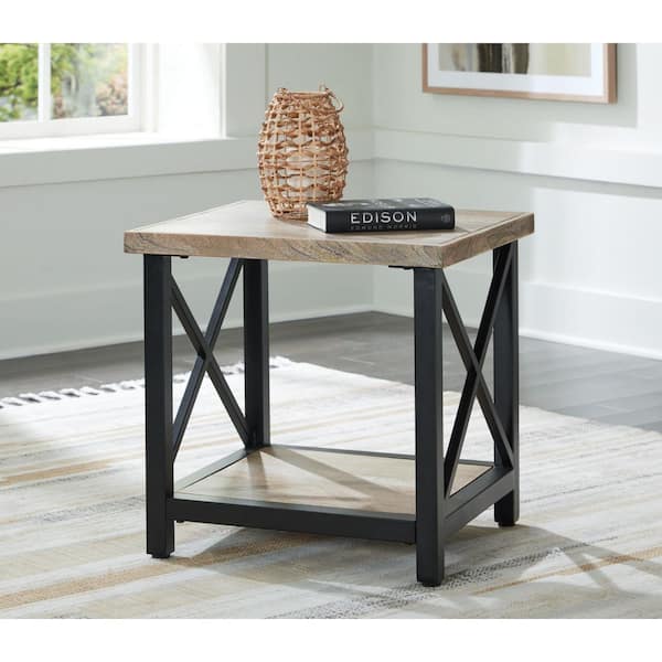 Bristenfort 24 in. Black Rectangle Wood End Table with Storage and Shelves