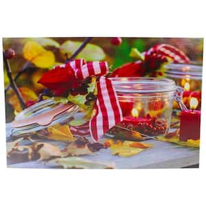 LED Lighted Fall Candle with Berries Canvas Wall Art 23.5 in. x 15.75 in.