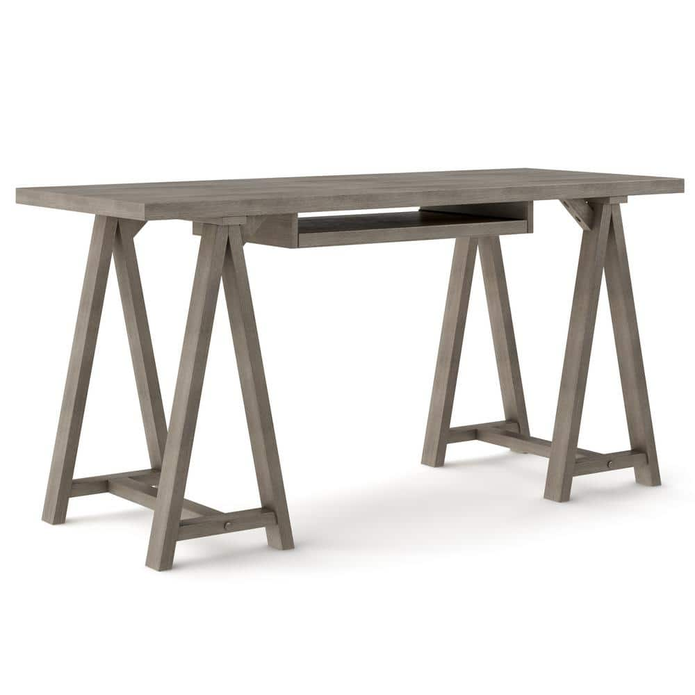 Simpli Home Harper Solid Hardwood Desk in Farmhouse Grey