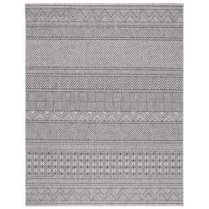 Courtyard Black/Gray 9 ft. x 12 ft. Geometric Striped Indoor/Outdoor Area Rug