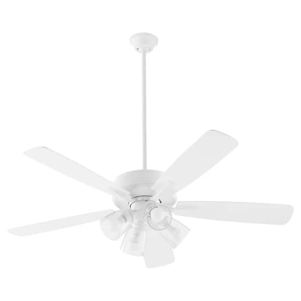 quorum Ovation 52 in. 5 Blade Fan 4-Light 7-Watt Medium- Clear Seeded Glass Studio White Ceiling Fan