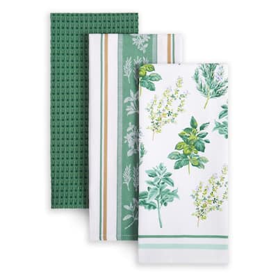 Printed Herbs Multicolor Cotton Kitchen Towel Set (Set of 3)