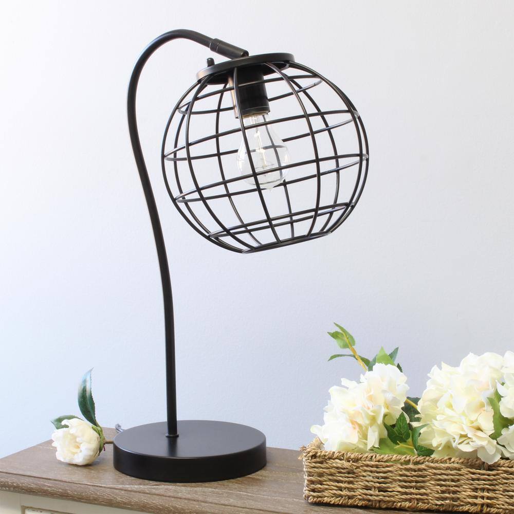 Black Metal Cage Industrial Table Lamp, 20-inch