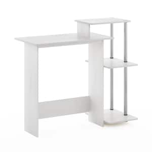 40 in. Rectangular White Oak/Stainless Steel Computer Desk with Shelves