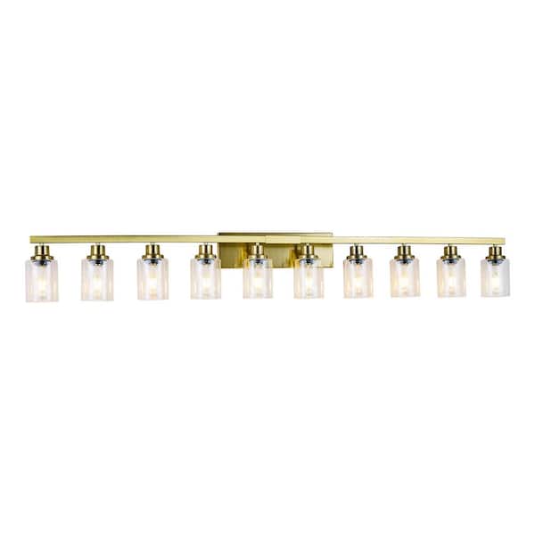 Modern 65 in. 10-Light Gold Vanity Light Wall Sconce with Glass Shades