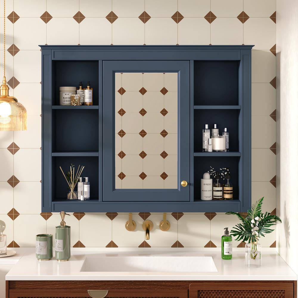 35 in. W x 27.5 in. H Blue Rectangular Surface Mount Medicine Cabinet with Mirror, Adjustable Storage Shelf price history on PriceWatchPro
