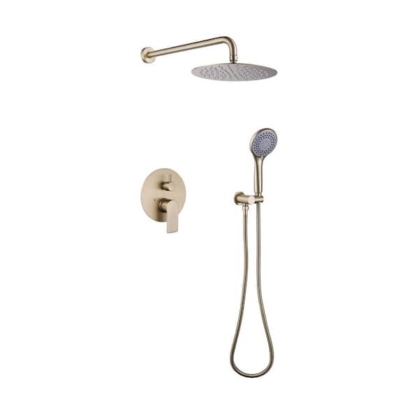 Double Handle 2-Spray Shower Faucet 1.8 GPM with Pressure Balance, Anti Scald in. Brushed Gold