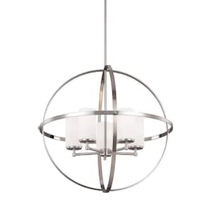 Alturas 5-Light Brushed Nickel Modern Hanging Globe Chandelier with Satin Etched Glass Shades