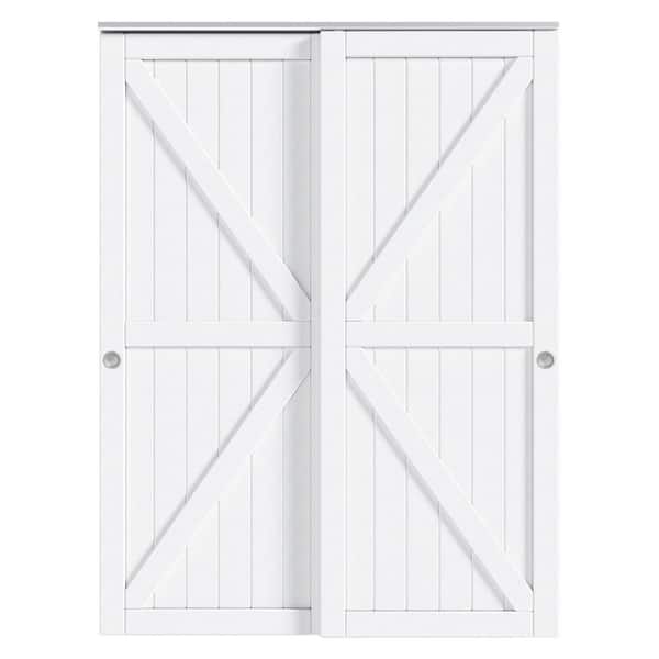 48 in. x 80 in. K Shape Solid Core White Finished MDF Interior Sliding Door with Hardware Kit